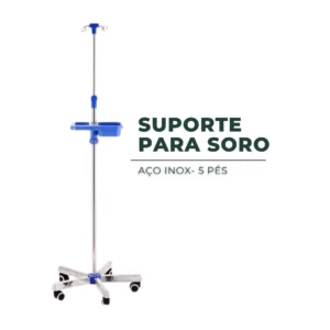 Suporte para Soro – Aço Inox, 5 Pés com Rodízios